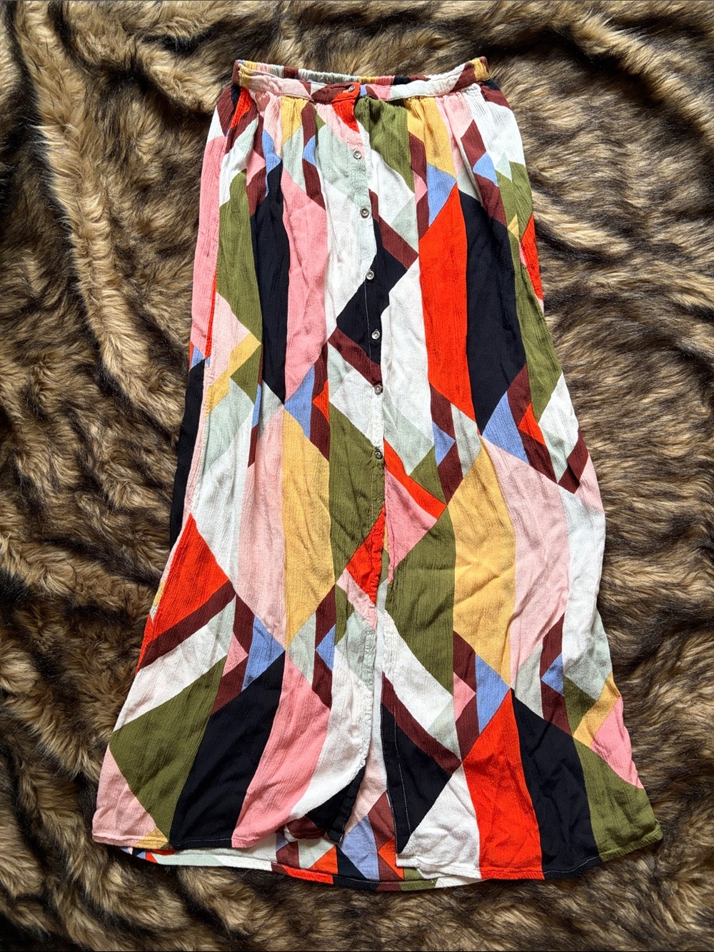 Billabong BOHO Multicolor Geometric Button-Front Maxi Skirt Size Small